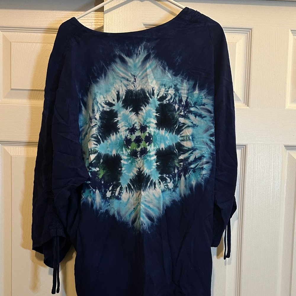 Shibori Blue loose fitting rayon top